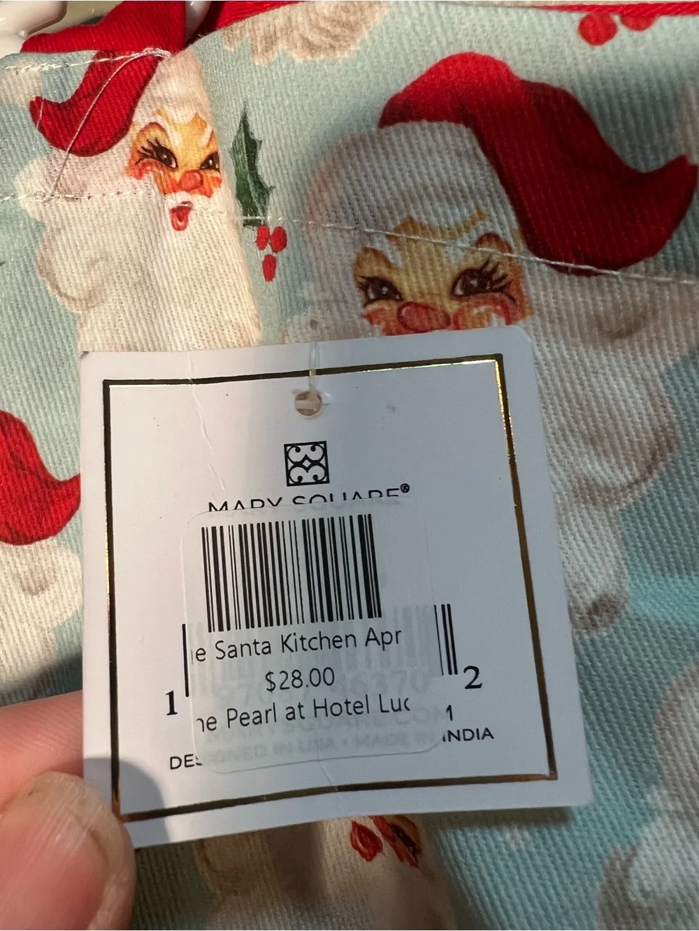 Mary SquareFestive Holiday Christmas Santa Claus Kitchen Apron Light Blue Cotton
